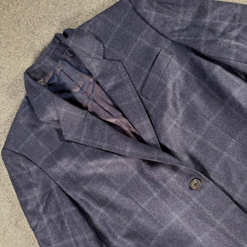 James Chen Loro Piana Wool Mohair Windowpane Blazer Navy Blue Bespoke Jacket